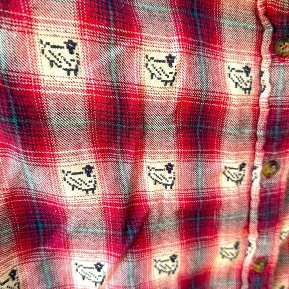 Woolrich women’s 100% cotton button down with sheep animals plaid, good quality - Picture 1 of 6
